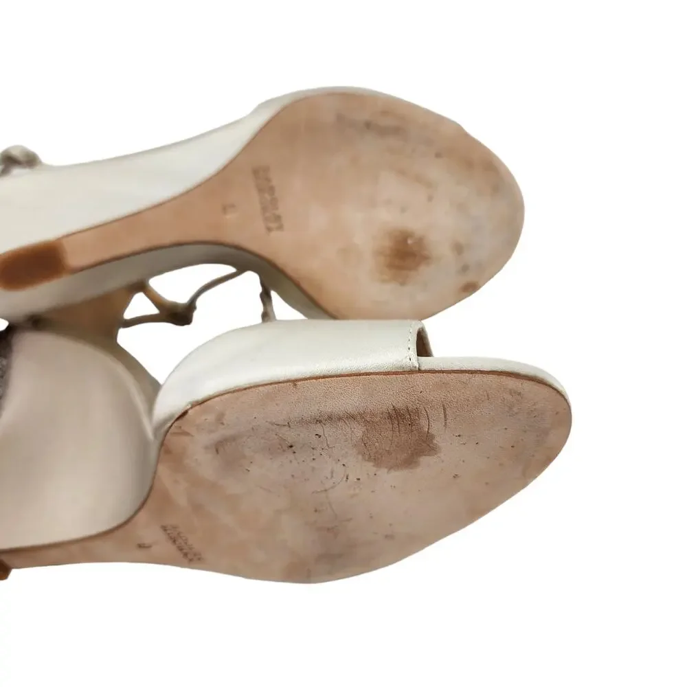 Badgley Mischka Jeweled Satin Braided T-Strap Bridal Slim Wedge Pumps Size 9